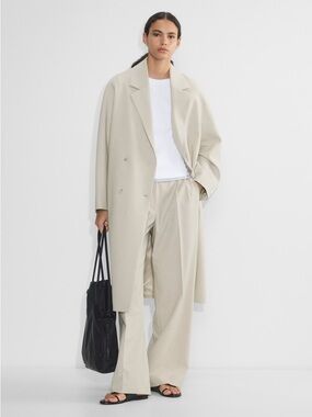 Aritzia Double-Breasted Light Beige Wool Blend Coat